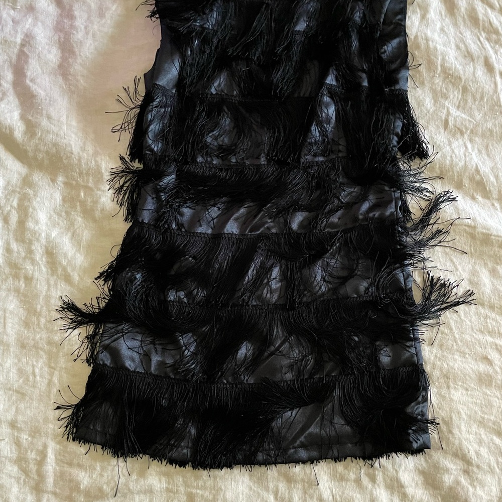 Micro Mini Black Fringe Dress - Picture 3 of 8